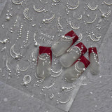 Luxury Crystal Diamond Nail Stickers Classic White Elegant French Pearl Lines Self Adhesive Nail Decorations Stickers DIY Decals