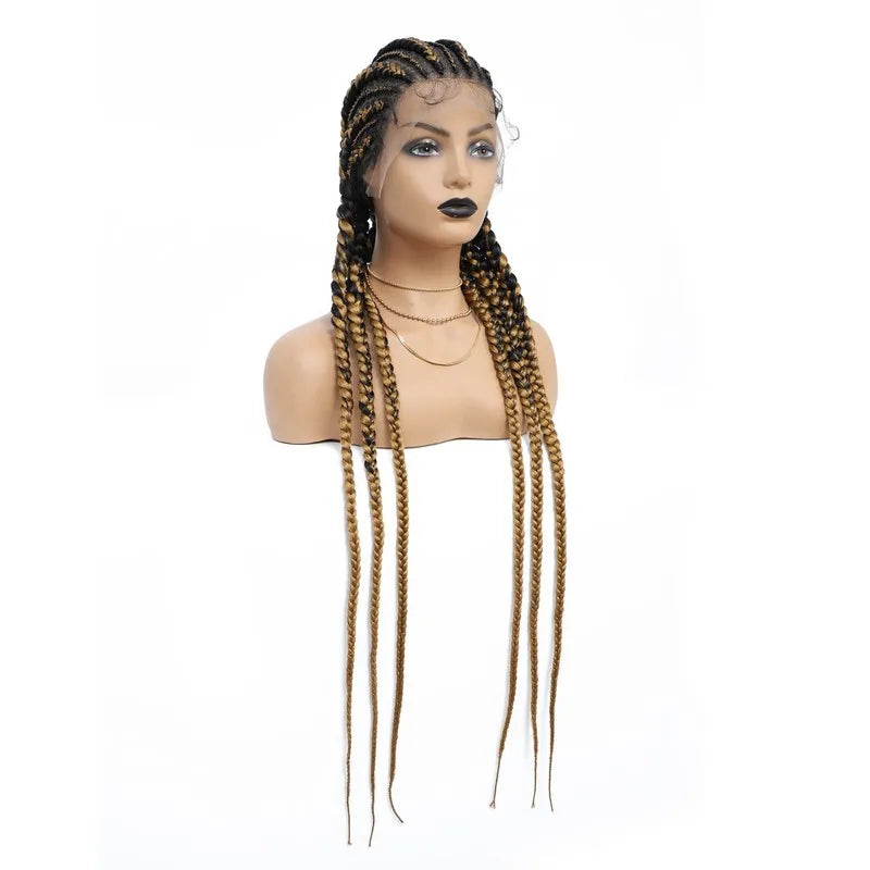 36" Cornrows & Faux Locs Braided Wig | Jumbo Box Braids | Full Lace | Synthetic Hair | Black Women