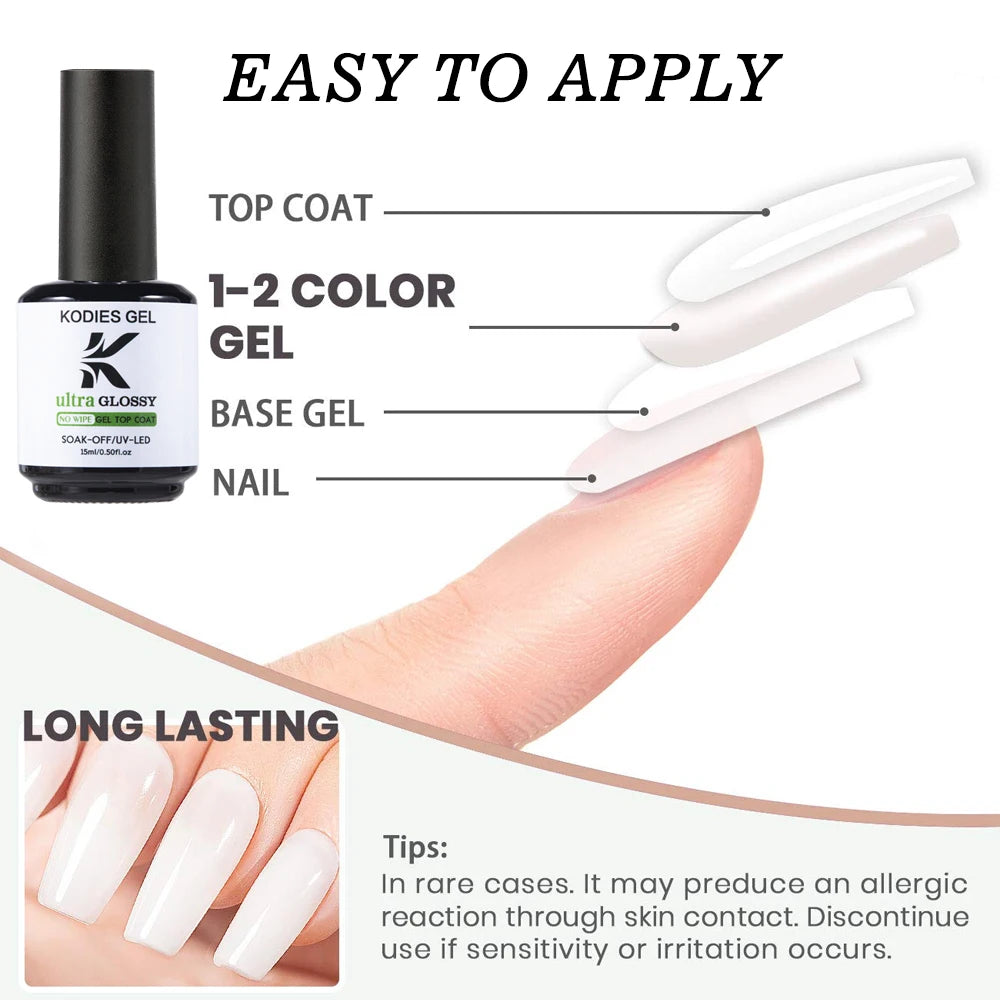 1 PCS Nail Gel Polish Ultra Glossy Top Coat Base Gel Semi Permanent UVGel Varnish Sealer Finish Transparent Diamond Top No Wipe