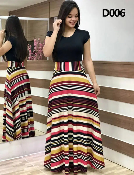 Women Floral Dot Print Patchwork Long Dress Summer Casual Short Sleeve O-Neck High Waist Robe Boho Beach Maxi Sundress Vintage - Lootquake