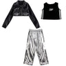 Girls Jazz Dance Hip Hop Outfit Child Model Catwalk Stage Dance Show Costume Black Navel Top White Trousers - Lootquake