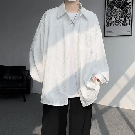 Solid Color Turn-Down Collar Long Sleeve Loose Fit Shirt with Pockets - Stylish & Functional Casual Top for Men & Women M-XXXXXL - Lootquake