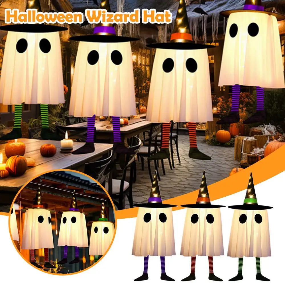 LED Witch Hat Halloween Decor - Glowing Hanging Ornament, Spooky Party Decoration for Haunted House & Witchcraft Theme