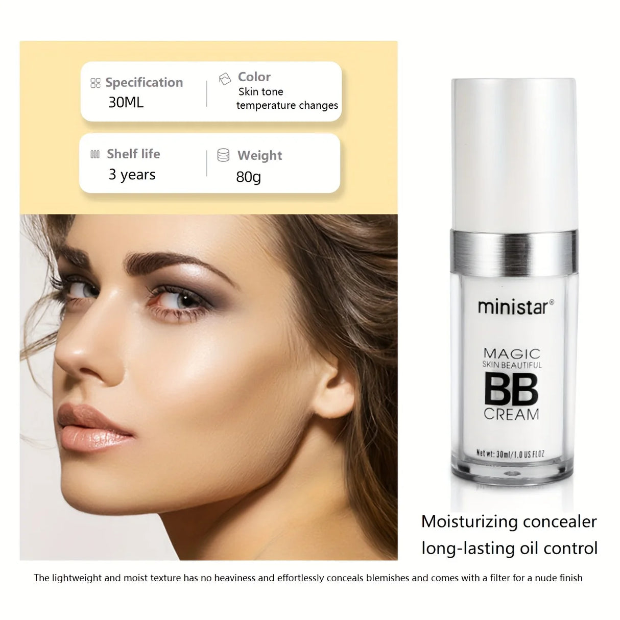 Base de maquillaje líquida que cambia de color, oculta arrugas y líneas, base de maquillaje BB Cream, corrector, cobertura, fluido hidratante para todo tipo de piel.