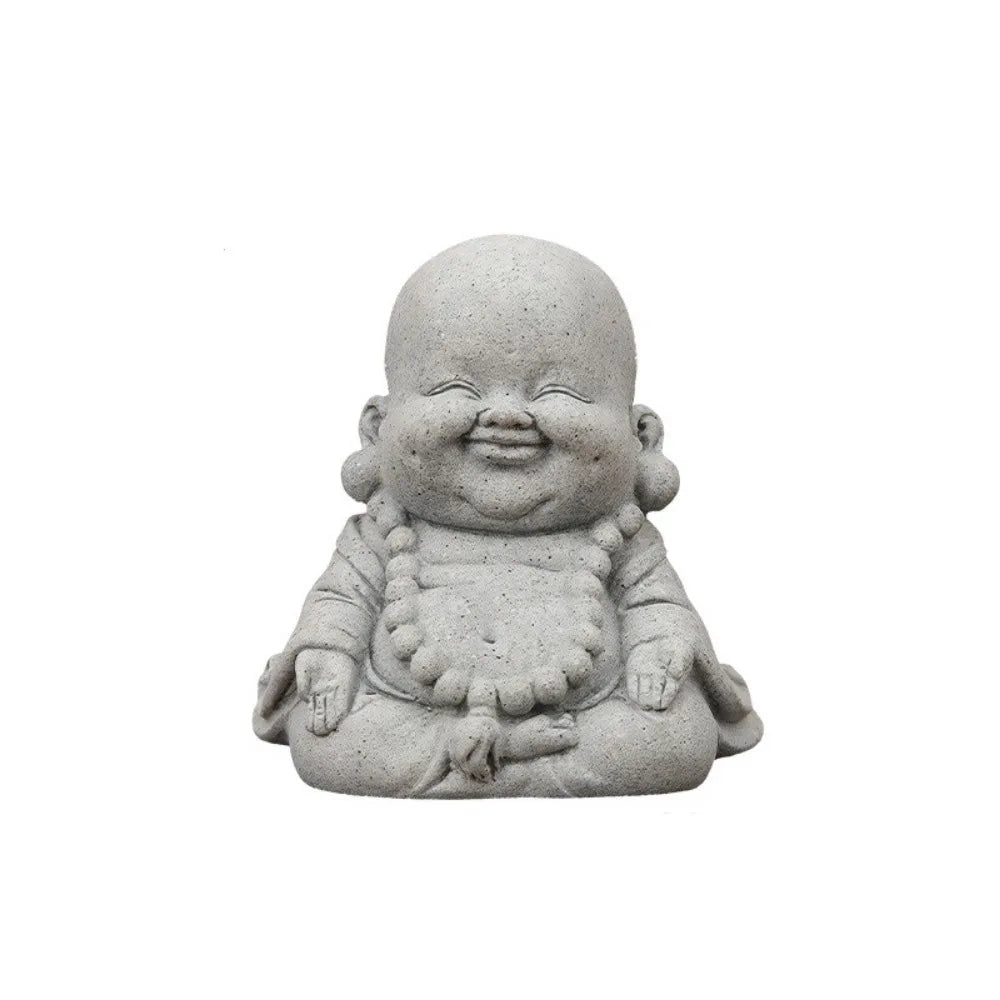 Adorno de Buda sonriente gordo de estilo chino, escultura de Buda de dibujos animados de arenisca verde, estatua de Buda tallada a mano