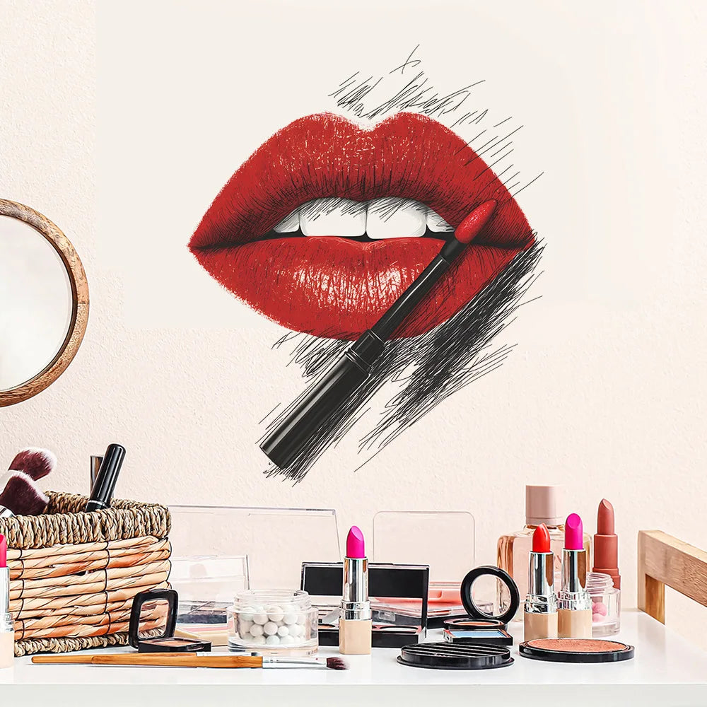 Painted Red Lips Lipstick Pattern Wall Stickers Bedroom Decoration Mural Living Room Home Decor Self-adhesive Personality Decals