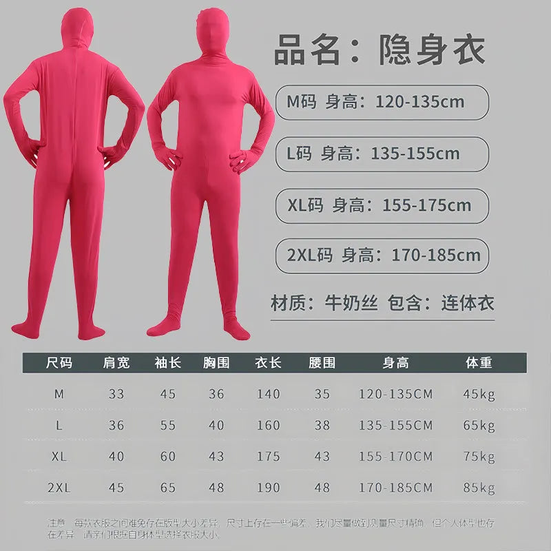 Halloween Costume for Adults & Kids Solid Black JumpSuit Invisible Man & Cat Character Men's Tight Invisibility Clothes