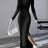 2024 Spring/Summer Knitted Dress Slim Fit Fashion Casual Women's Lapel Long sleeved Dress Concave Stripe Solid Color Long Dress - Lootquake