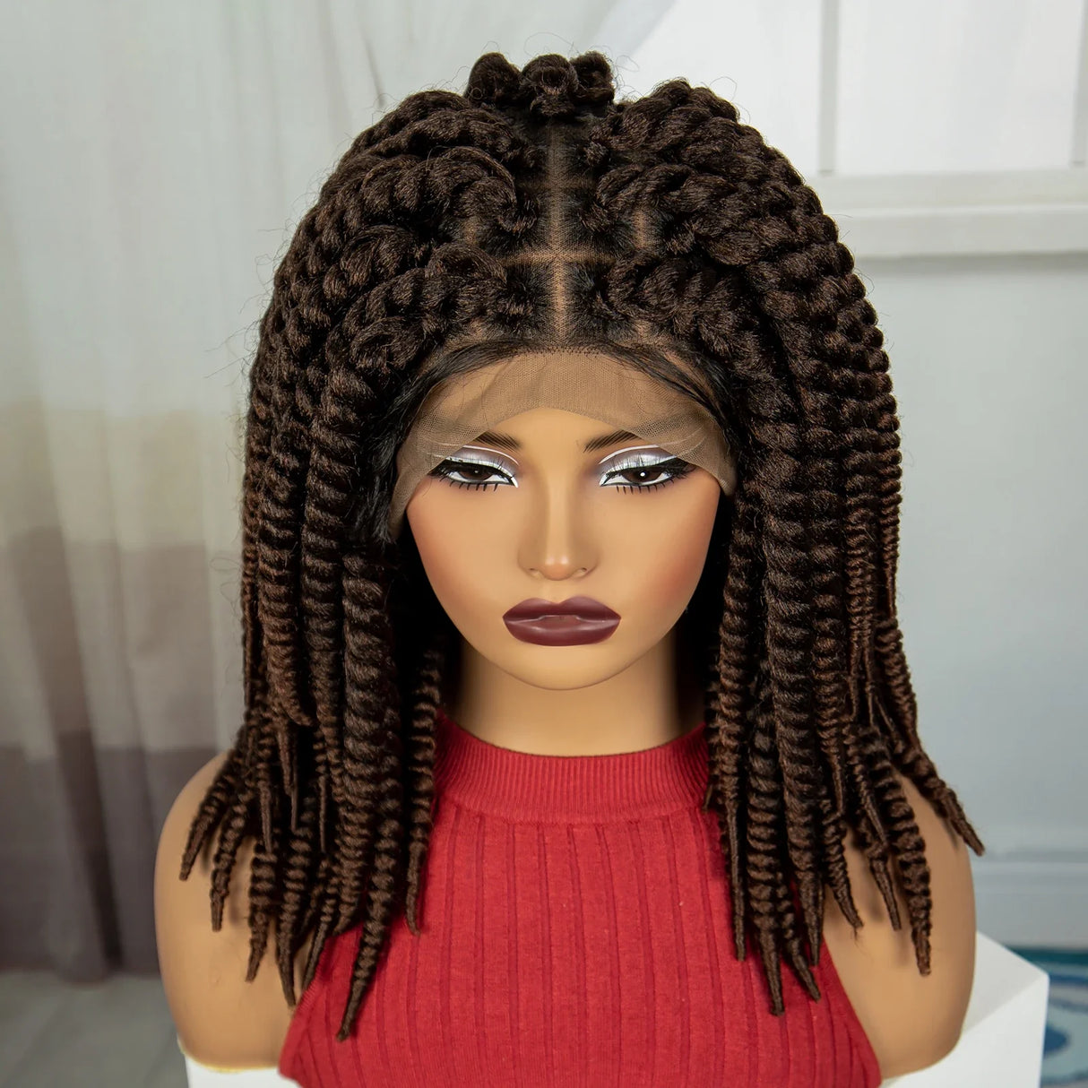 16" Knotless Box Twist Braids Wig | Full Lace | Baby Hair