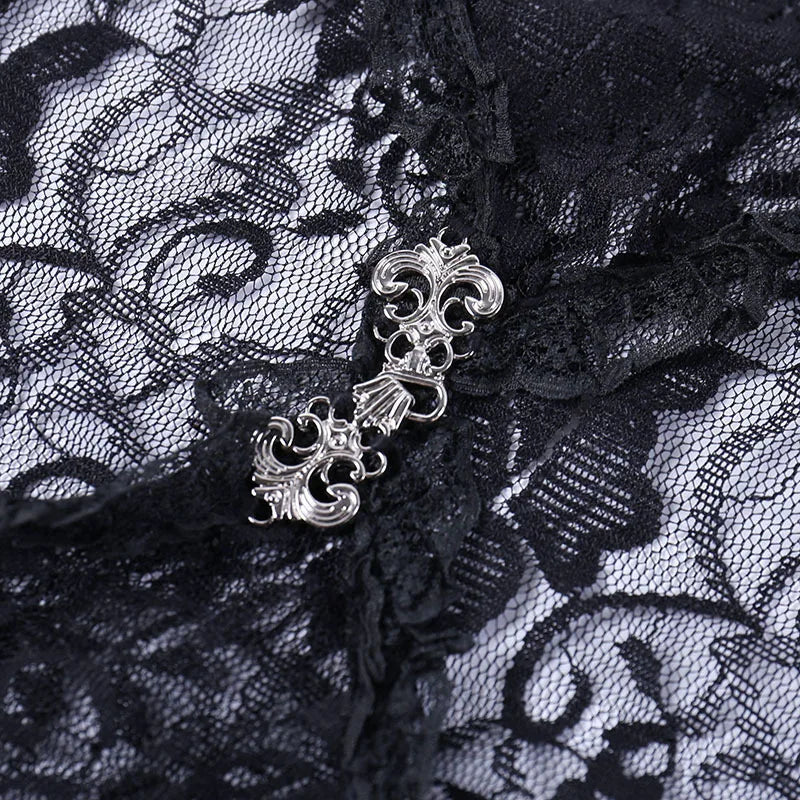 Lace Shrugs Sheer Crop Tops Long Bell Sleeves Cardigan Women Dark Gothic Wedding Punk Sexy Crochet Bolero Cover Up Shirt - Lootquake