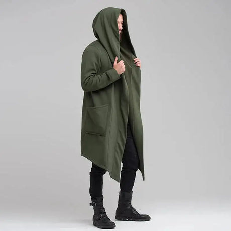 Men's Winter Hooded Cardigan Trench Coat Streetwear Solid Color Windbreaker Leisure Fashion Fleece-lined Jacket Vintage Hoodie - Lootquake