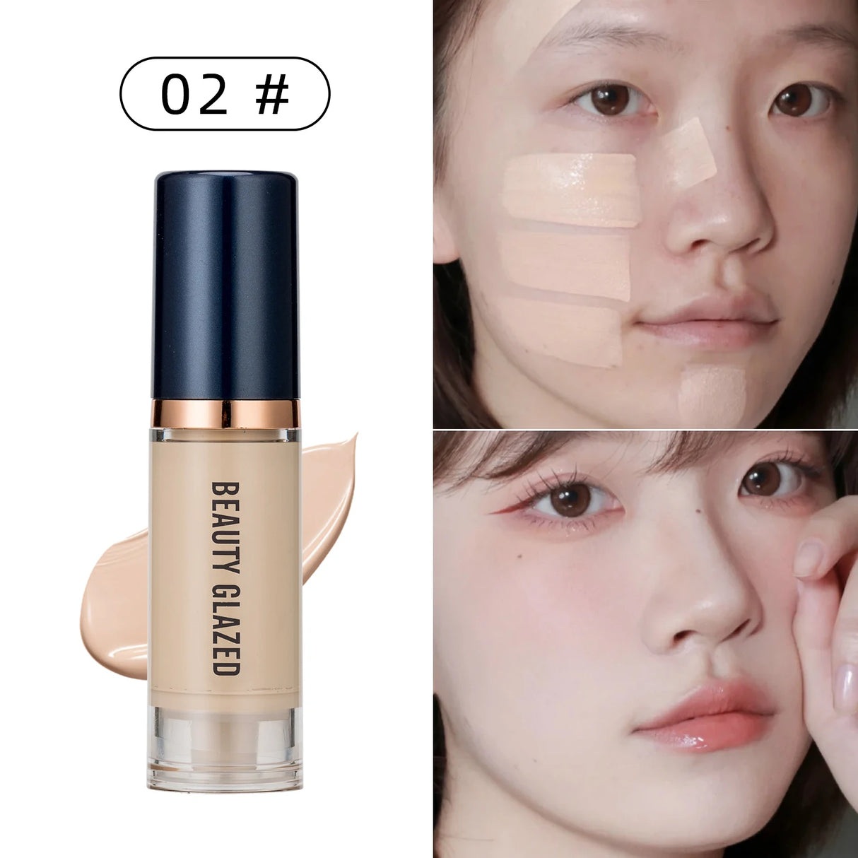 BEAUTY GLAZED 6 Color Liquid Foundation,Full Coverage, Long-Lasting, Waterproof, Natural Effect,Hydrating