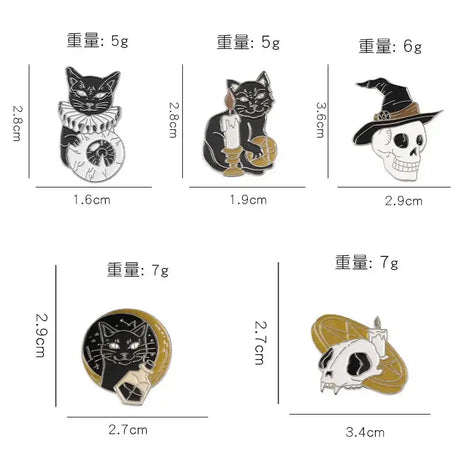 Punk Style Brooch Skull Rose Heart Brooch Halloween Cat Head Compass Wizard Hat Black Cat Alloy Brooches Enamel Badge Lapel Pins - Lootquake