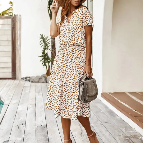 Vintage Floral Print Dress Women Boho Short Sleeve Long Dress Turn Down Collar Casual Waistband Shirt Dresses Robe 2021 Summer - Lootquake