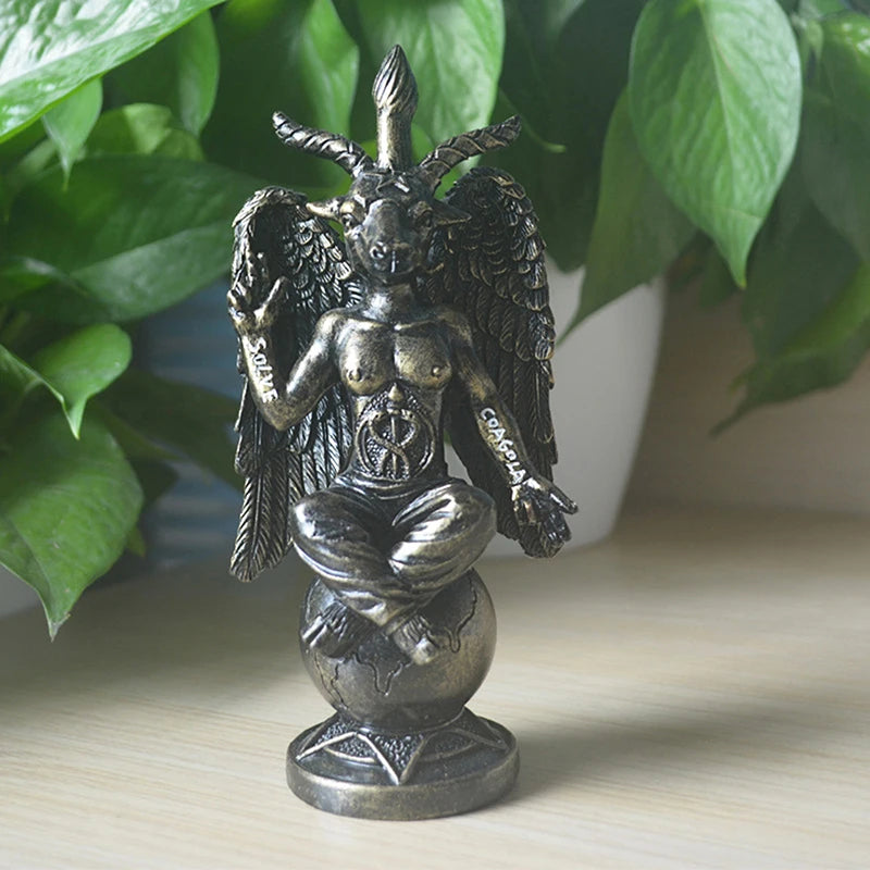 Horned God Baphomet, Sabbatic Goat Statue; Mendes Divine Goat Idol; Satanic Church Resin Figurine