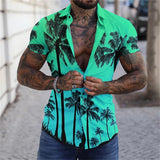 Camisas hawaianas informales con estampado de cocotero, tendencia de moda, camisas de playa con solapa de manga corta y estampado 3D, blusa holgada para vacaciones para hombre