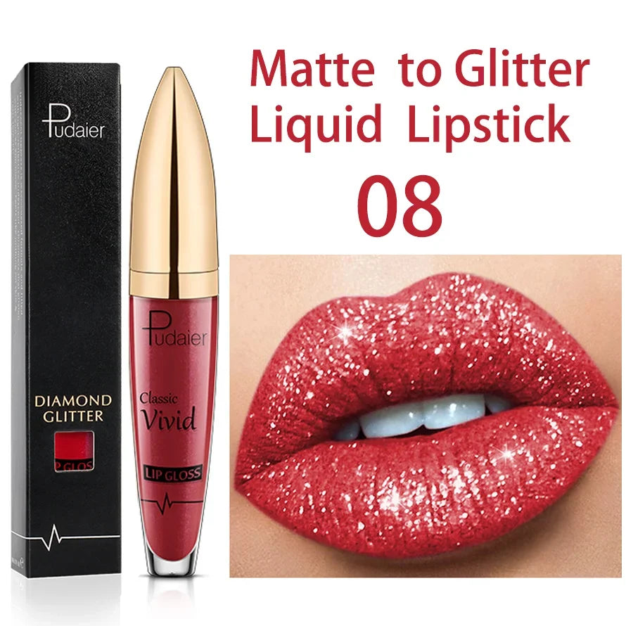 Diamond Shimmer Pearlescent Lip Gloss Waterproof Long Lasting Non-stick Cup Matte Glitter Liquid Lipstick Lip Glaze Lips Make Up