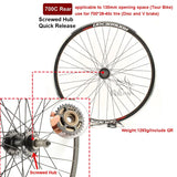 Cruiser Tour Bike Wheelset, Double Deck Rim, Front Wheel Disc, V Brake, Rear Back Wheels, Cassette and Screwed Hub, 36H, 700C