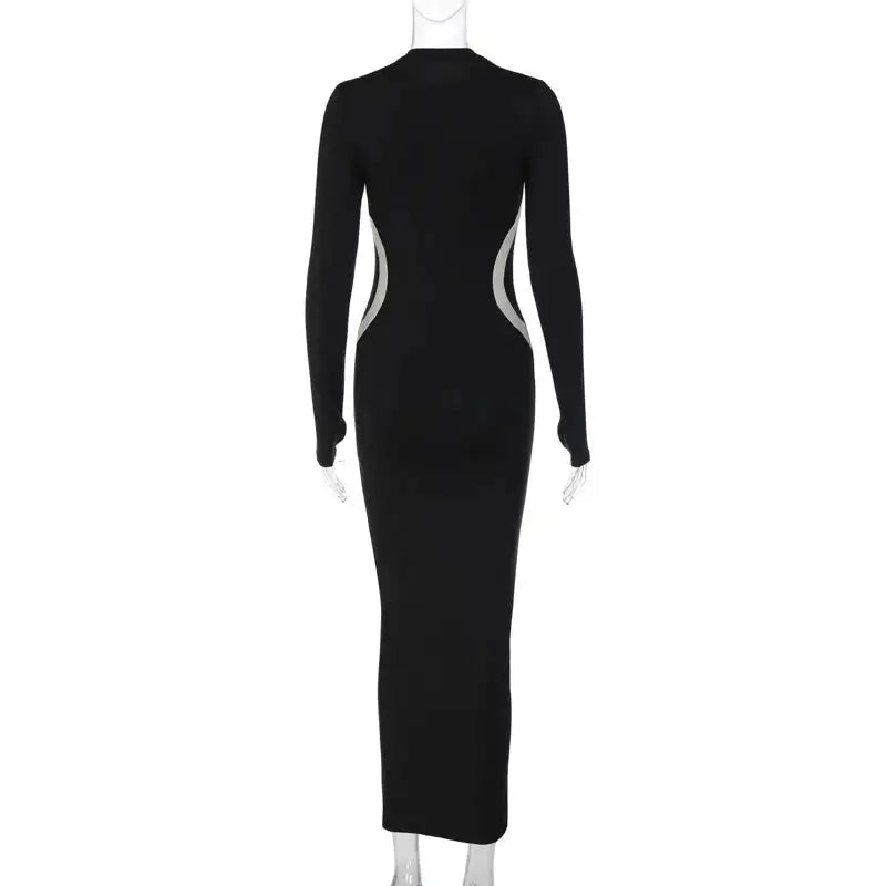 Hawthaw Women 2023 Autumn Winter Long Sleeve Party Club Streetwear Bodycon Black Long Dress Wholesale Items For Business - Lootquake