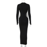Hawthaw Women 2023 Autumn Winter Long Sleeve Party Club Streetwear Bodycon Black Long Dress Wholesale Items For Business - Lootquake