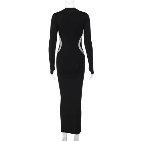 Hawthaw Women 2023 Autumn Winter Long Sleeve Party Club Streetwear Bodycon Black Long Dress Wholesale Items For Business - Lootquake