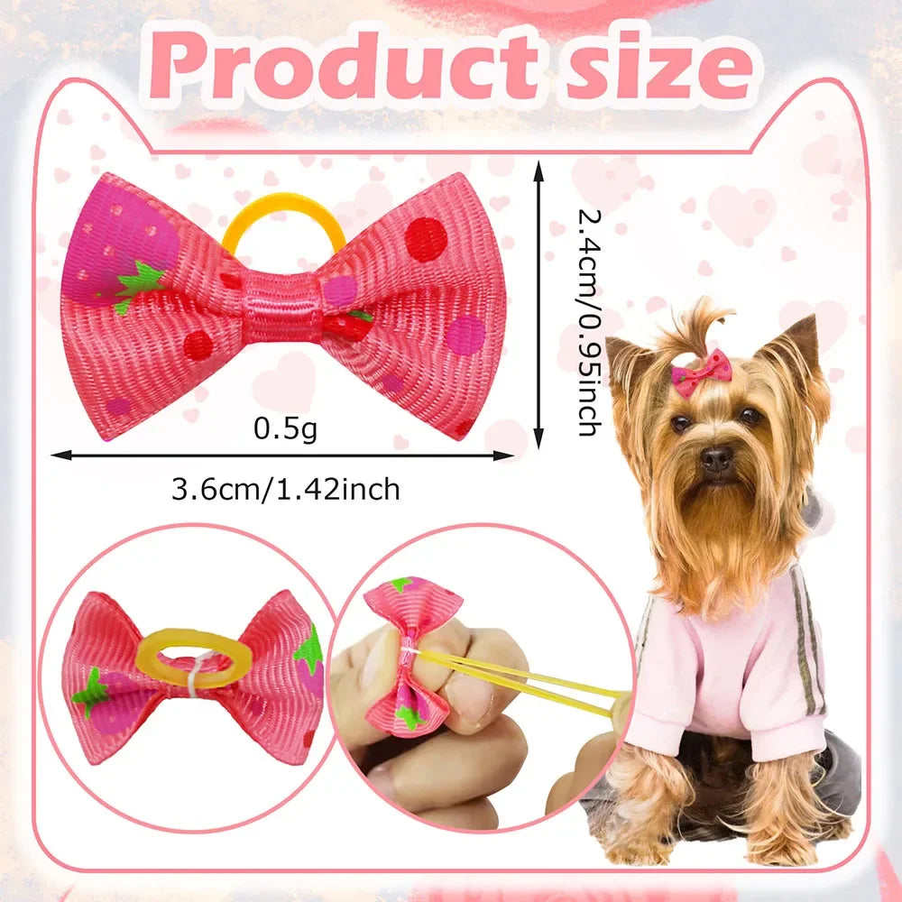 Lot de 100 nœuds pour chiots, accessoires de toilettage mobiles faits à la main pour chiens et chats, avec élastique