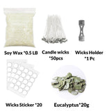 Kit para hacer velas de 0.5 lb, cera de soja, mechas y flores secas aromáticas.