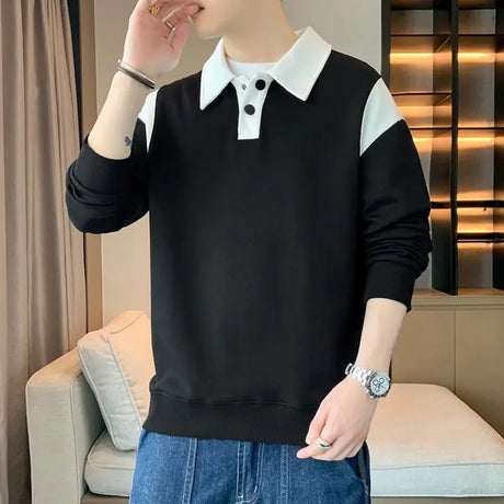 Big Size Pullover Contrasting Colors Mens Polo Shirts Oversize Splicing Male Sweatshirts Sale High Brand Fashion Korean Luxury S - Lootquake