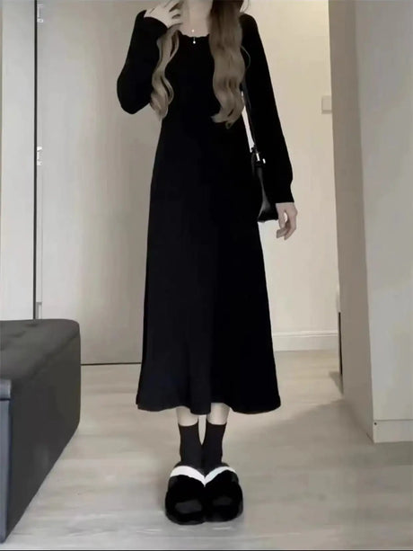 Sweater Long Dress For Woman Clothes Swing Casual Autumn Winter Knitted Korean Slim Long Sleeve Elegance Sweet Femal Clothing - Lootquake