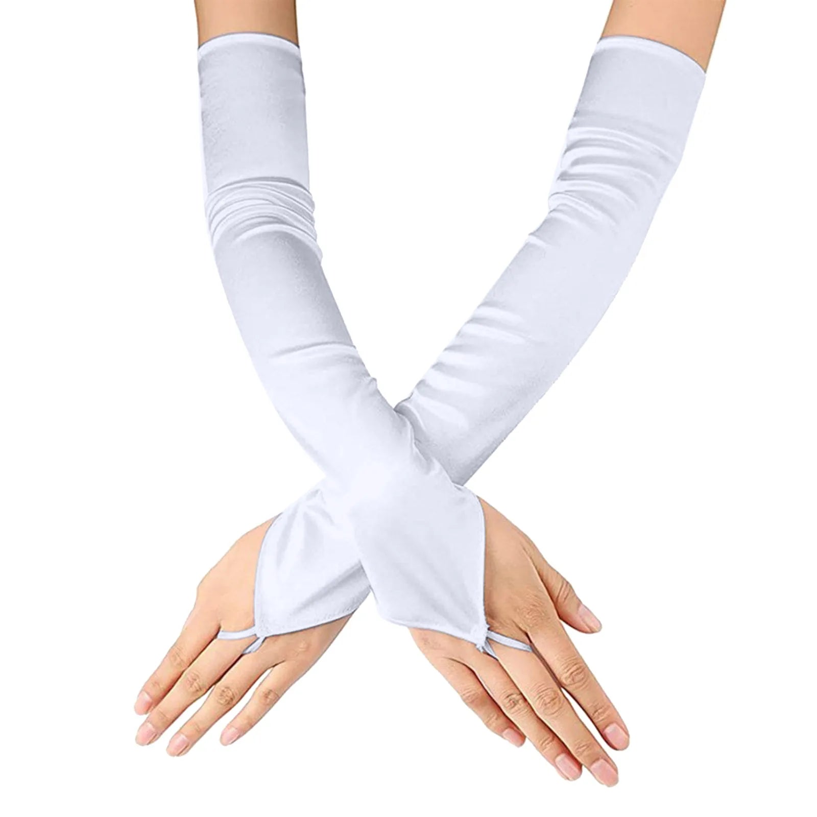 Women Solid Color Satin Gloves Extra Long Dress Satin Wedding Performance Prom Gloves Mittens For Women Cold Weather Gloves - Lootquake