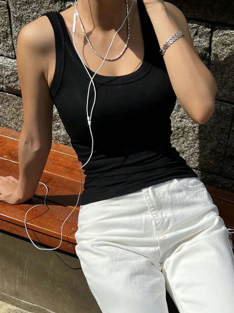 Camisole Tank Soft Cotton Top Women Summer Outfits Tight And Sexy Tank Top Knitted Bottom Shirt And Sleeveless Top For Outerwear - Lootquake