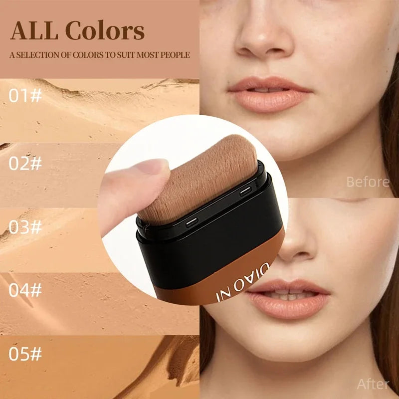 Base de maquillaje mate en barra, multiusos, borrador, cobertura total, resistente al agua, duradera, control de grasa, cobertura para el acné, con brocha.