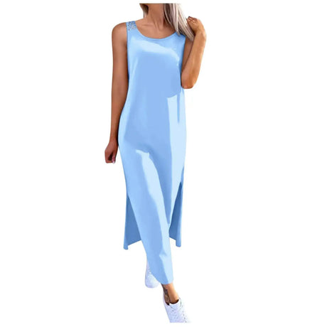 Womens Summer Dress Long Dress Casual Loose Maxi Dresses Beach Outfit 2024 Resort Women Summer Dress Sleeveless Large Nightshirt - Lootquake