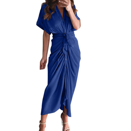 Formal Dresses For Wedding Guest Short Sleeve Long Dress Temperament Commuting High Waist Button Dress vestidos de graduación - Lootquake
