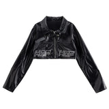 Girls Jazz Dance Hip Hop Outfit Child Model Catwalk Stage Dance Show Costume Black Navel Top White Trousers - Lootquake