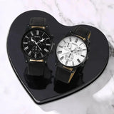 2PCS Set Couple Fashion Casual Leather Watches Ladies Simple Dial Quartz Wristwatches Dress Clock Montre Femme - Lootquake