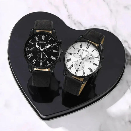 2PCS Set Couple Fashion Casual Leather Watches Ladies Simple Dial Quartz Wristwatches Dress Clock Montre Femme - Lootquake
