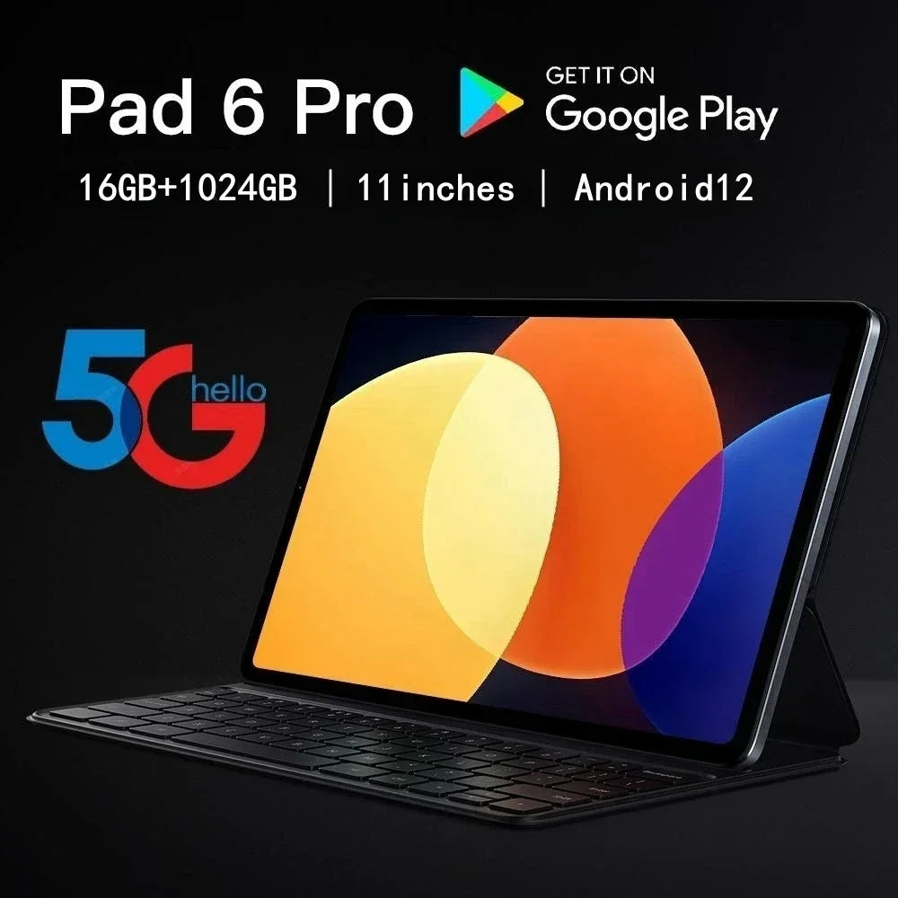 Tablette Android Pad 6 Pro, processeur Snapdragon 870 Octa Core, ROM 1 To, double carte SIM, Wi-Fi 5G, la plus récente de 2025