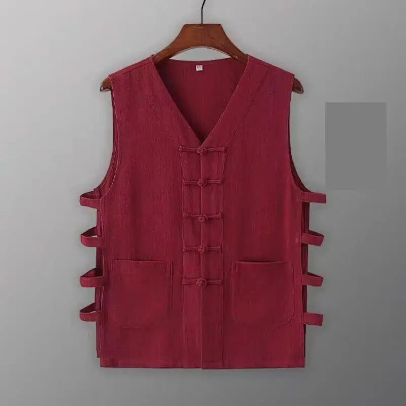 Vintage Vest Men Cotton Linen Shirt Kung Fu Vest Summer Tank Top Tang Suit Traditional Chinese Clothing Sleeveless Open Cardigan