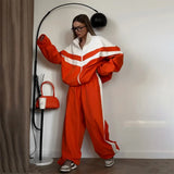 Autumn Winter Long Sleeve Zipper Sports Pant Sets Women Patchwork Hip-Hop Ladies Street Loose 2 Piece Sets Women Outfit 2024 New - Lootquake