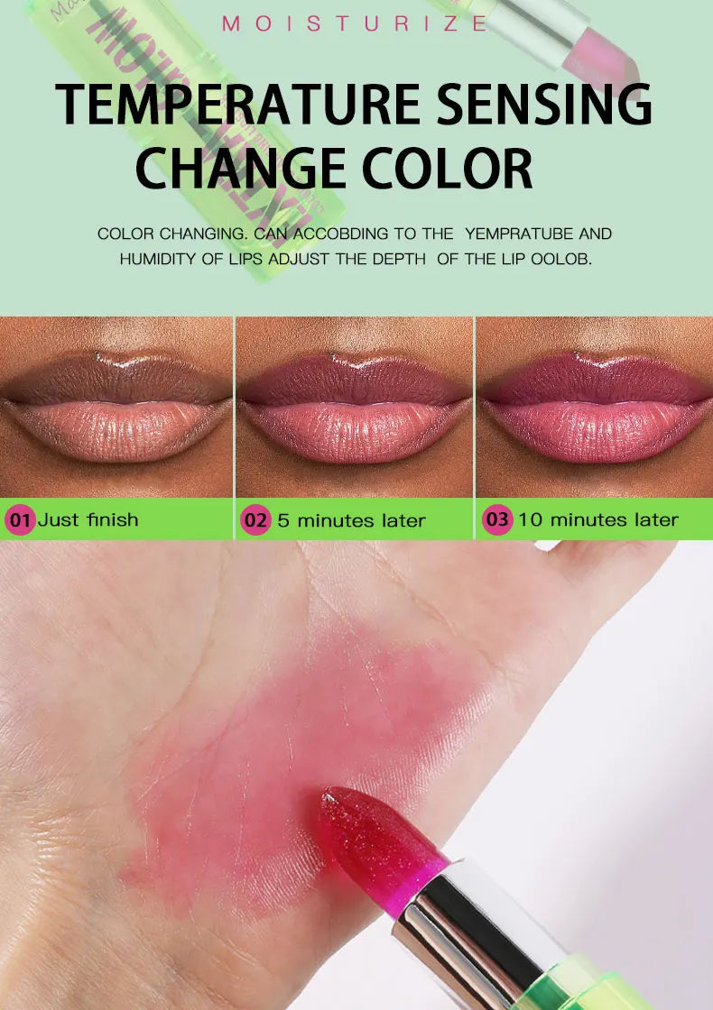 Crystal translucent color-changing jelly lipstick, moisturizing crystal lip gloss, long-lasting lip balm for daily makeup