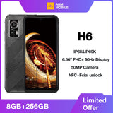 Smartphone robuste AGM H6, appareil photo 50 Mpx, 8 Go + 256 Go, écran FHD+ 90 Hz de 6,56 pouces, étanche, anti-poussière et antichoc - Batterie Endurance
