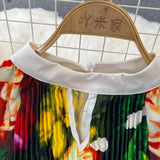Spring Holiday Print Long Dress For Women Fashion Loose Lantern Sleeve Party Robe Female Big Swing Tassels Belt Pleated Clothes - Lootquake