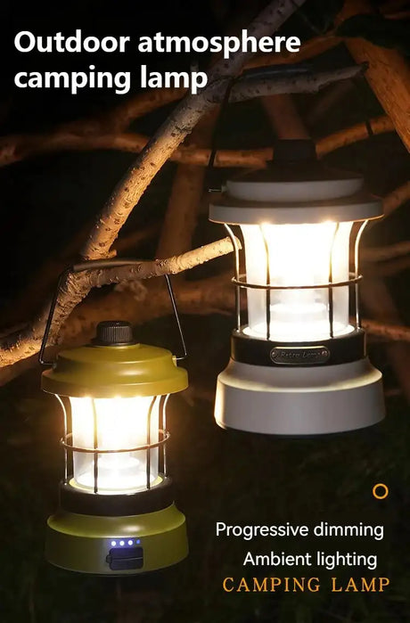 Retro Lamp Portable Camping Lantern USB Recharge Camping Tent Travel Light Vintage Outdoor Lighting Camping Equipment Flashlight - Lootquake