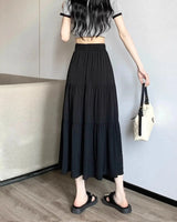 Spring 2024 New Women's Petite Black Umbrella Skirt High-waisted A- line White Dress Long Dress Drape Sense - Lootquake