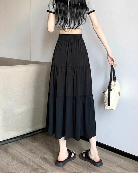 Spring 2024 New Women's Petite Black Umbrella Skirt High-waisted A- line White Dress Long Dress Drape Sense - Lootquake