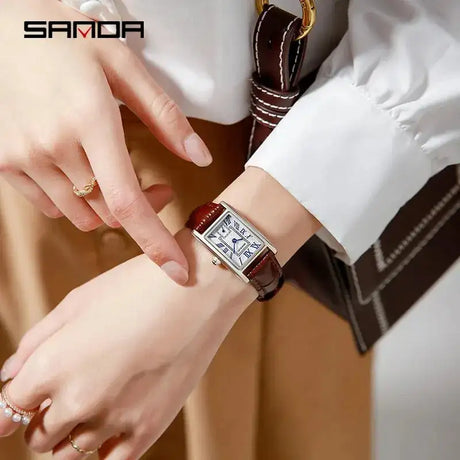 SANDA 1116 New Fashion 2024 Elegant Design Rectangle Dial Water Resistant Quartz Movement Business Women Analog Wrist Watch - Lootquake