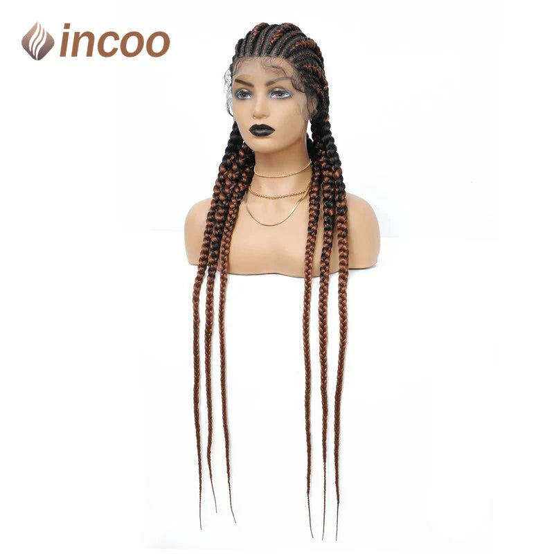 36" Jumbo Dutch Twins Cornrow Braided Lace Front Wig | Full Lace | Synthetic Crochet Hair | Black Women
