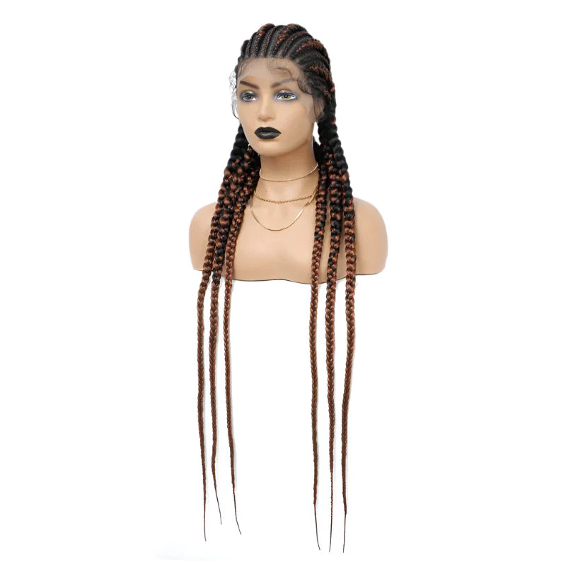 36" Cornrows & Faux Locs Braided Wig | Jumbo Box Braids | Full Lace | Synthetic Hair | Black Women