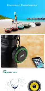 Altavoz Bluetooth inalámbrico impermeable con ventosa para deportes al aire libre, mini subwoofer para ducha, coche, teléfono inteligente, micrófono TF C6